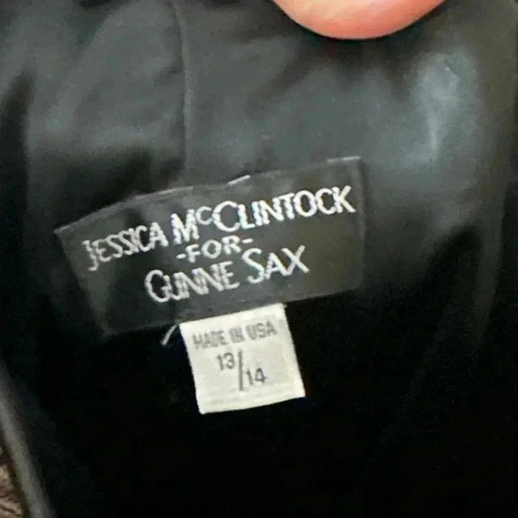 Gunne Sax by Jessica McClintock Black Tan Lace Satin Dress Size 13/14 - Picture 6 of 6